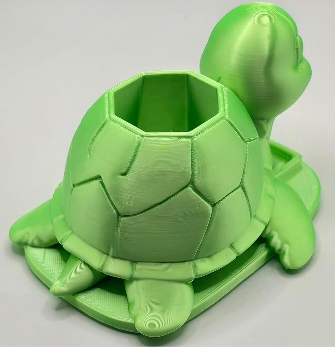 Sea Turtle Pen Holder, Cute Animal Desk Organizer, Green, 3D Printed Pencil Cup with Small Storage Tray