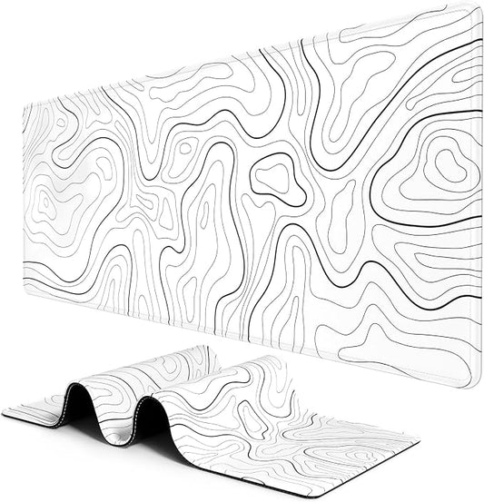 BOSOBO Large Mouse Pad, Desk Pad, XXL XL Extended Gaming Mouse Pad, Desk Mat for Office & Home, Long Keyboard Mat, Desktop Full Cover 31.5" x 11.8", Minimalist Topographic Map White