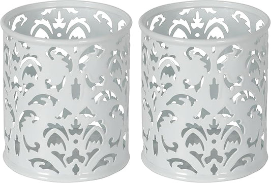 EasyPAG White Pen Holder for Desk, 2 Pack Round Pen Organizer, Brush Holder for Vanity, Metal Pencil Cup Organizer for Home, Office, Classroom, School