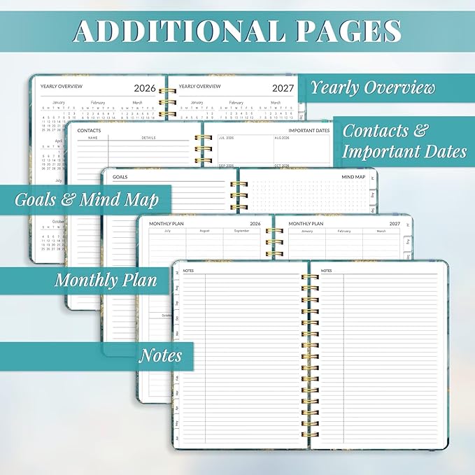 Lonely Oak Academic Planner 2026-2027, Daily Weekly and Monthly Agenda Planner 6.18" x 8.5" with Tabs, 12 Months Spiral School Year A5 Calendar from Jul.2026 to Jun.2027 for Student and Teacher (Grey Marble)