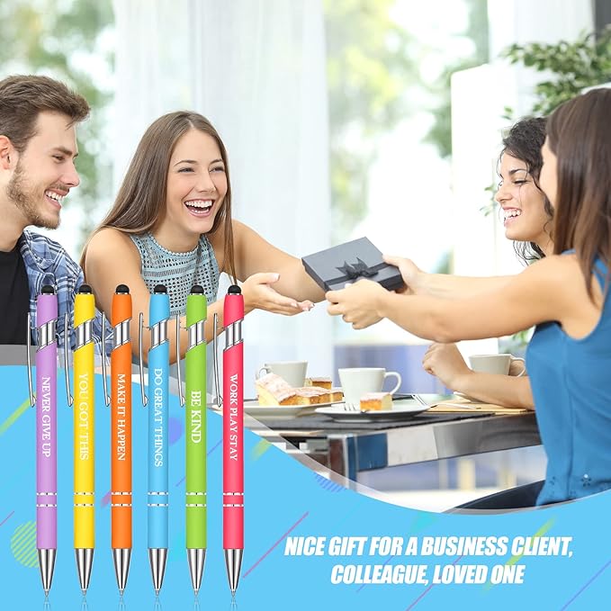 Zonon 12 Pcs Inspirational Pens Gift Set Funny Ballpoint Pen with Stylus Tip Motivational Graduation Gifts Bulk for Teacher Coworkers Nurse School Office Supplies(Pastel Colors,Classic Style)