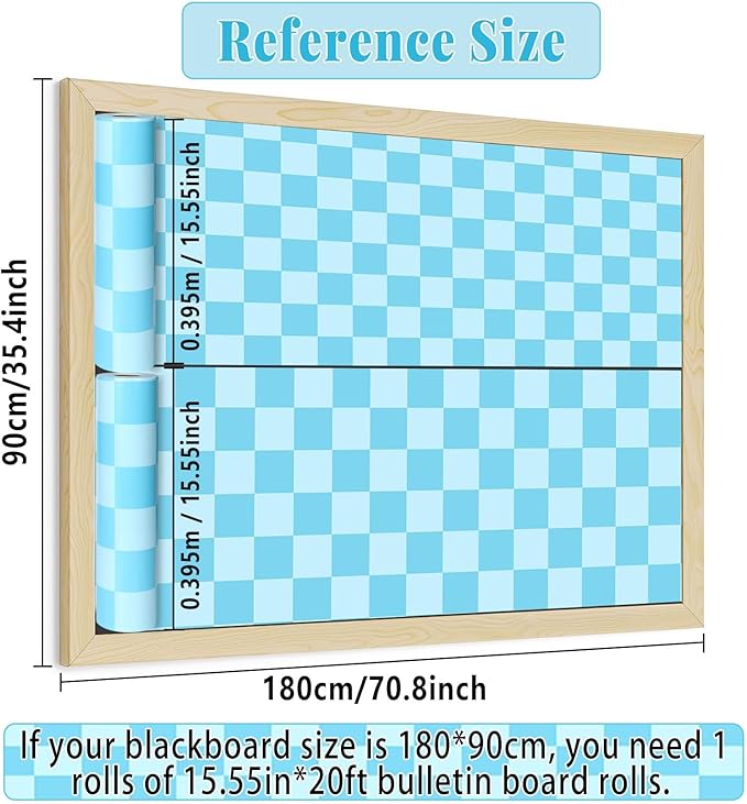 Blue Checked Bulletin Board Roll Pastel Blue Reusable Waterproof Erasable Bulletin Board Poster Non-Woven Fabric Checked Wrapping Paper for Father's Day Easter Classroom Decorations 15.55inx20ft