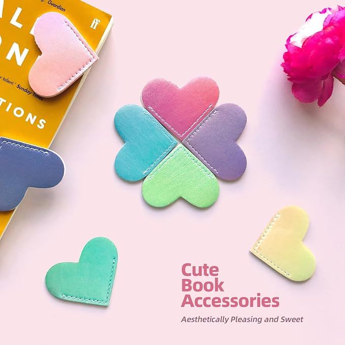 Leather Heart Bookmarks, Cute Handmade Page Corner Book Markers, Reading Gifts for Women, Lovers, Kids, Teachers, Friends, Readers, Book Accessories for School Office Home Supplies(8PC-Iridescent)