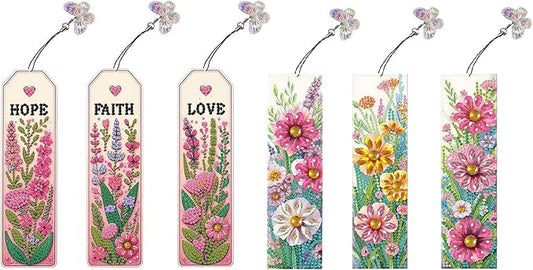 ARTopet 6Pcs DIY Diamond Art Painting Bookmarks with Colorful Butterfly Pendant PET Bookmark Ornament Double Sided Pattern Single Sided Diamond Book Marker Clip Gifts Tags