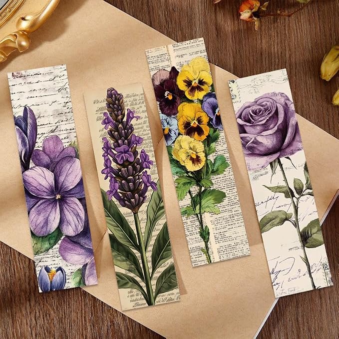 30PCS Nature Pictures of Flowers Paper Bookmarks for Book Lovers, Vintage Aesthetic Bookmark Simple Style Book Accessories Natural Style Book Marks,Boxed Bookmarks Set as Gifts for Students