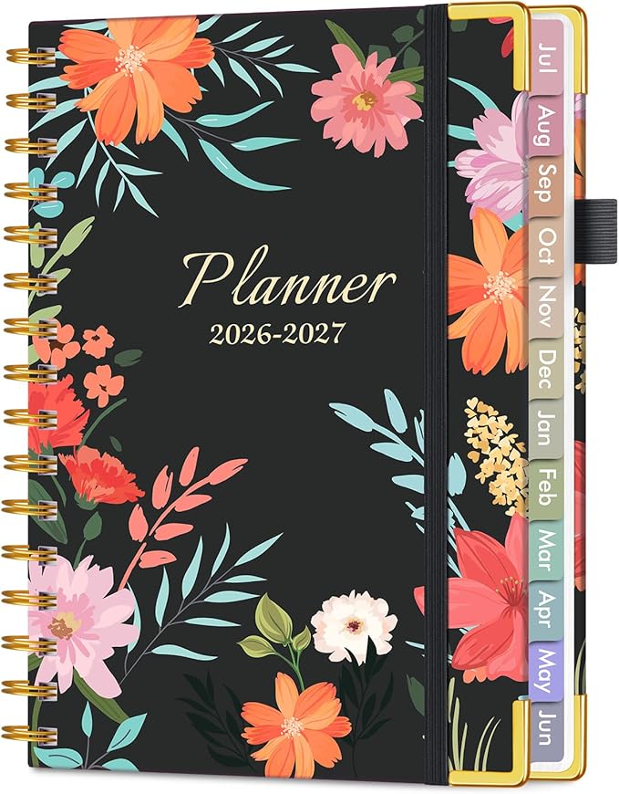 Academic Planner 2026-2027, Hardcover Weekly and Monthly Calendar Planner from July 2026 - June 2027, Daily Agenda Planners with Tabs, College School Organizer for Student Teacher, A5 (6.1" x 8.2"), Blooming Wildly