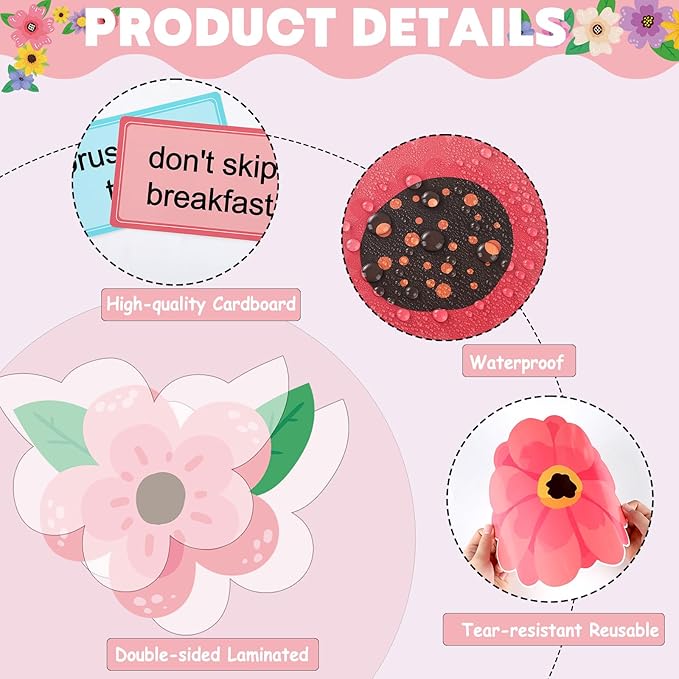 Spring Wildflower Bulletin Board Decorations Set Health Habits Classroom Bulletin Board Border Bloom Colorful Wildflower Decor Floral Paper Cutouts for Back to School Home Wall Chalkboard Supplies