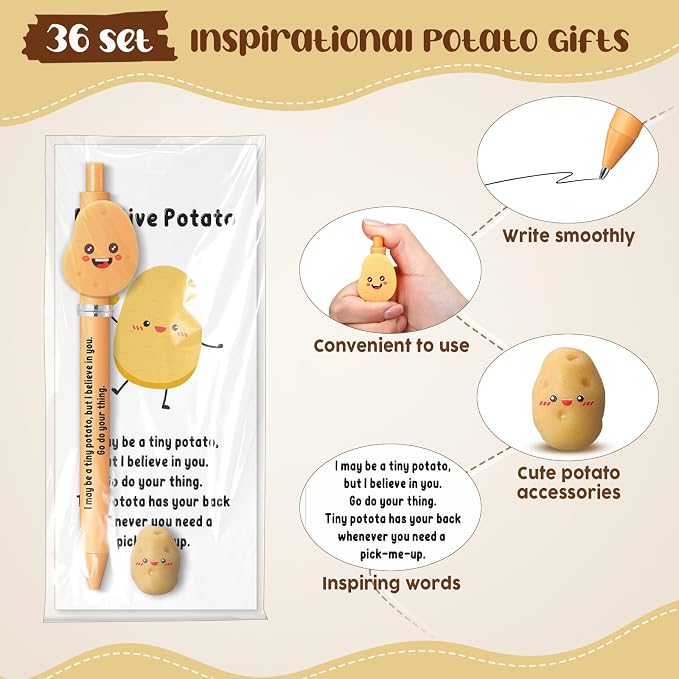 Sayglossy 36 Set Employee Appreciation Gifts Bulk - Funny Motivational Potato Pen with Positive Card & Bookmark Thank You Gifts for Coworkers Staff Teacher Volunteer End of Year Graduation Party