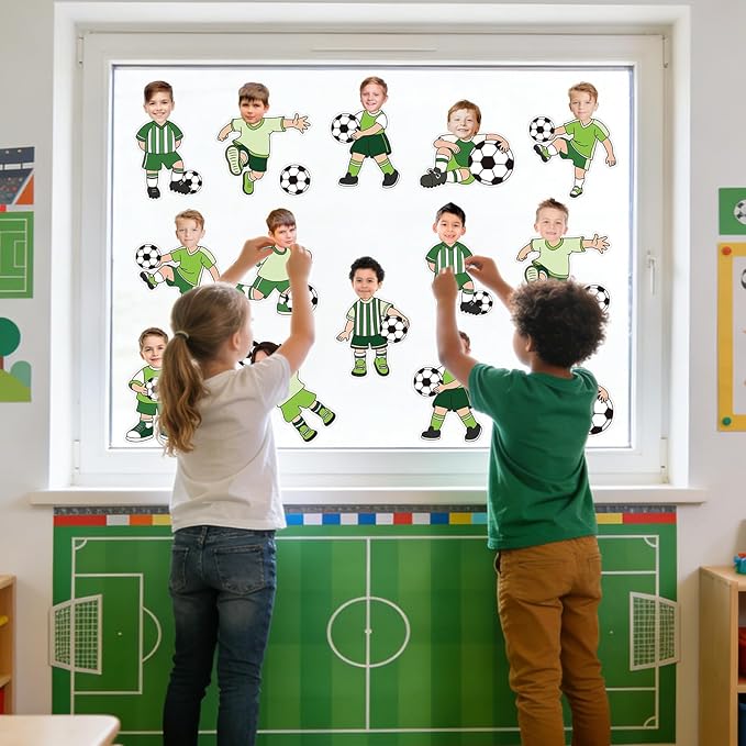 Whaline 50 Pcs Soccer Ball DIY Cutouts Sports Ball Cut-Outs Soccer Player Paper Cutting with 100 Pcs Glue Points for Crafts Birthday Party Classroom Bulletin Board Photo