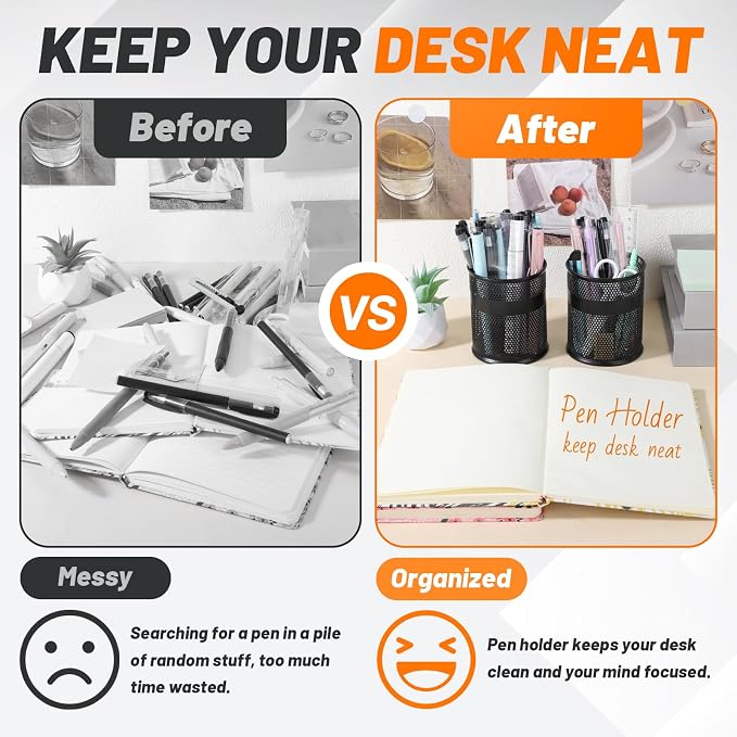Segarty Pen Holder for Desk, 12 Pack Black Pencil Cup, Metal Desktop Pens Organizer, 3.3 x 3.9 inch Pencils Holder for Office Supplies Organization, School Classroom, Brush Storage