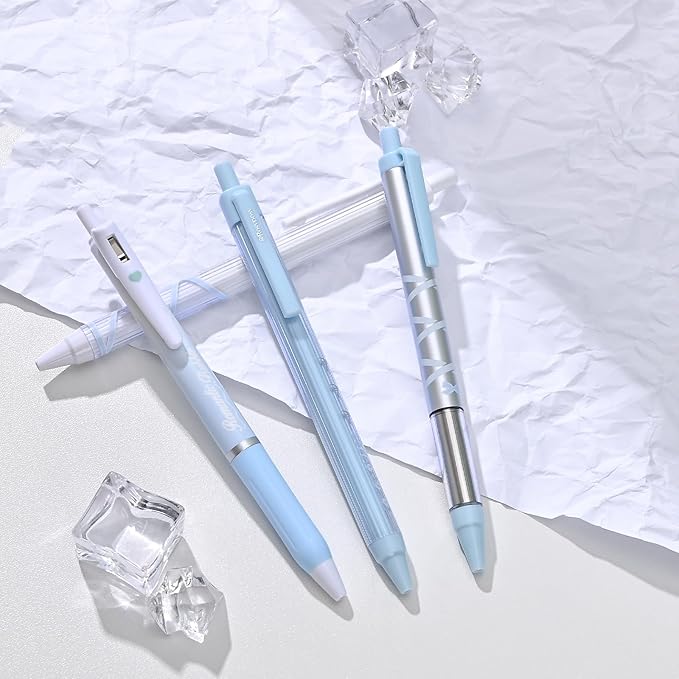 BAYTORY 8Pcs Gel Pens, Aesthetic Pens, Fine Point 0.5 mm Pen for Journaling, Retractable Quick Dry Black Ink, Smooth Writing for Office School Supplies (Blue Series)
