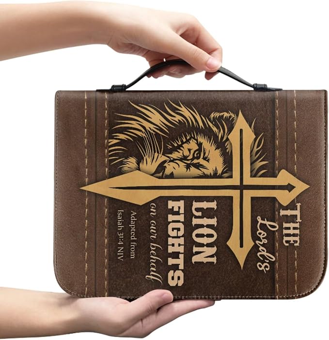 Retro Religious Thorns and Cross Bible Case with Bookmark Waterproof Bible Cover Case for Women Lightweight Bible Bag with Handle Pockets Church Book Bag Brown