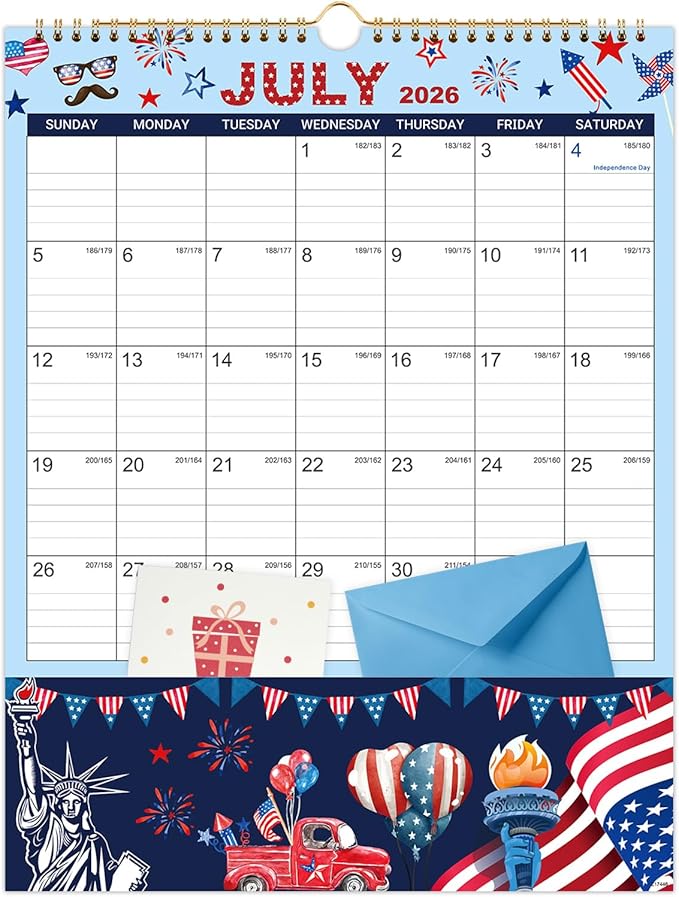 Vindora 2026-2027 Wall Calendar with Pockets - 18 Month Large Vertical Calendar (July 2026 to Dec 2027), 11.4x14.5 Inch Office & Family Planner with Hanging Loop, Floral Design