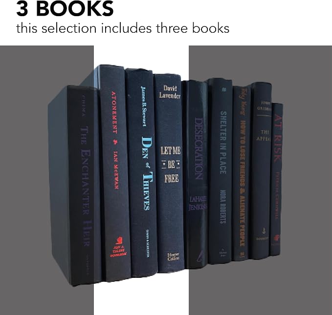 Decorative Accent for Home Decor – Real Books by Color® Interior Styling Piece for Bookshelf, Coffee Table, Design Display (Set of 3, Black Multi)