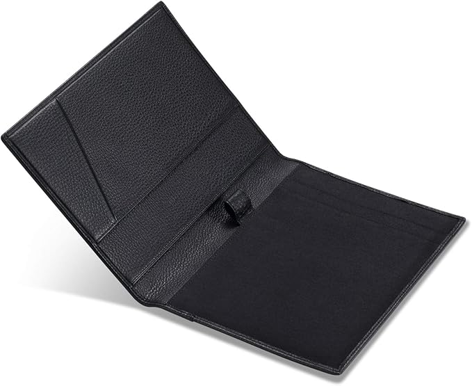 Leather Junior Padfolio for Men & Women with Pen Loop, Italian Calfskin, Business Portfolio Notebook Folder (Pebbled Black)