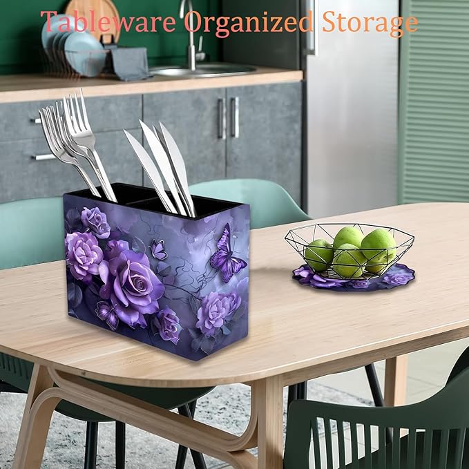 Pen Holder and Anti-Slip Mouse Pad Combination, Makeup Brush Storage Box, Tableware Storage Box, Suitable for Office and Home - Purple Rose