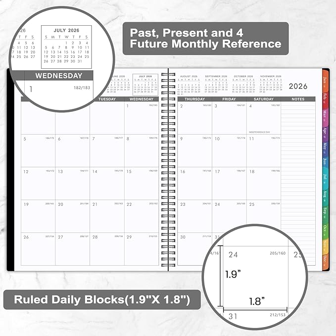 Monthly Planner 2026-2027 - Academic Planner 2026-2027, JUL. 2026 - DEC. 2027, Calendar planner with Colorful Tabs, 8.5" x 11", 26-27 Monthly planner/Calendar with Pocket, Thick Paper, Twin-Wire Binding - Black