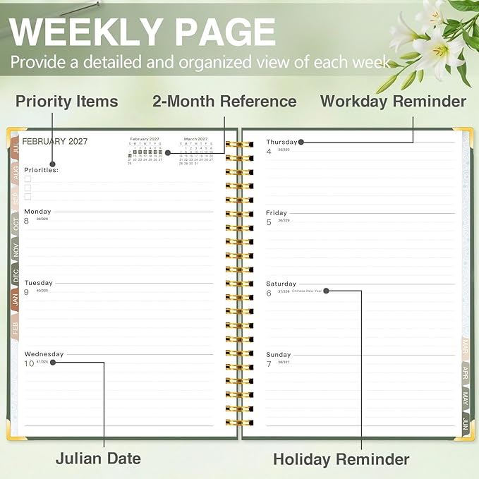 GuassLee 2026-2027 Academic Planner - Hardcover Daily Planner from Jul. 2026-Jun. 2027 - A5 Weekly & Monthly Calendar Agenda Organizer Book with Stickers, Pocket, Coated Tabs - 6.1"x 8.4", Dark Green