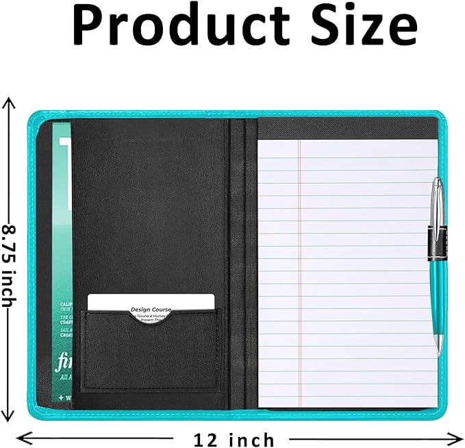 Mini Padfolio/Junior Portfolio Folder Case, Business A5 Binder Organizer Notepad for Men Women, 5 x 8 Writing Pad Included, Columbia Blue