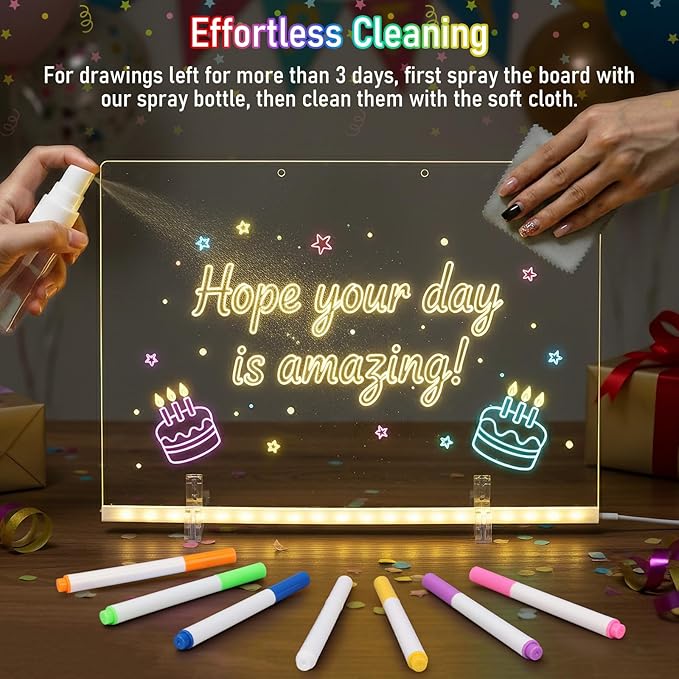 Katze-Tatze 2 Pack LED Note Board with 7 Colors,13.8"x9.8" Acrylic Dry Erase Board 4 Modes Neon Glow Memo Light-Up Message Note Lumiboard with 28 Markers for Home, Office, Festival, Birthday Gift