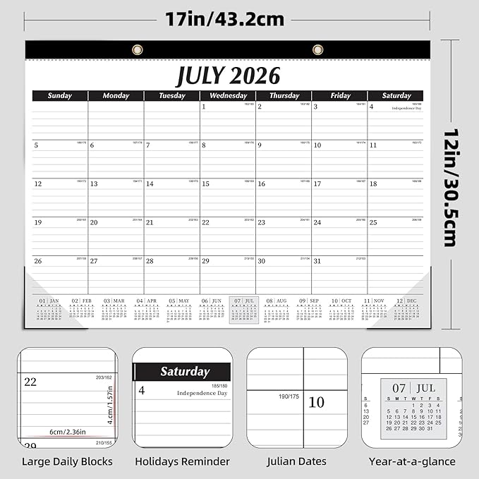 ZTX Desk Calendar 2026-2027, 18 Months Calendar Runs from July 2026 to December 2027, 17" x 12" Large Calendars 2026-2027 Monthly Planner with Plastic Cover for Teacher Home Desk Top