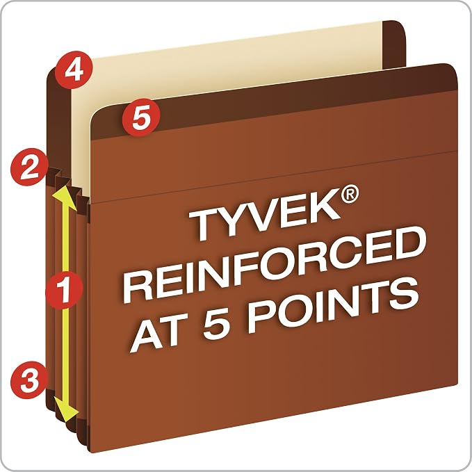 Pendaflex Premium Reinforced File Pockets, Letter Size, Brown, 3.5" Expansion, 10/BX (85343)