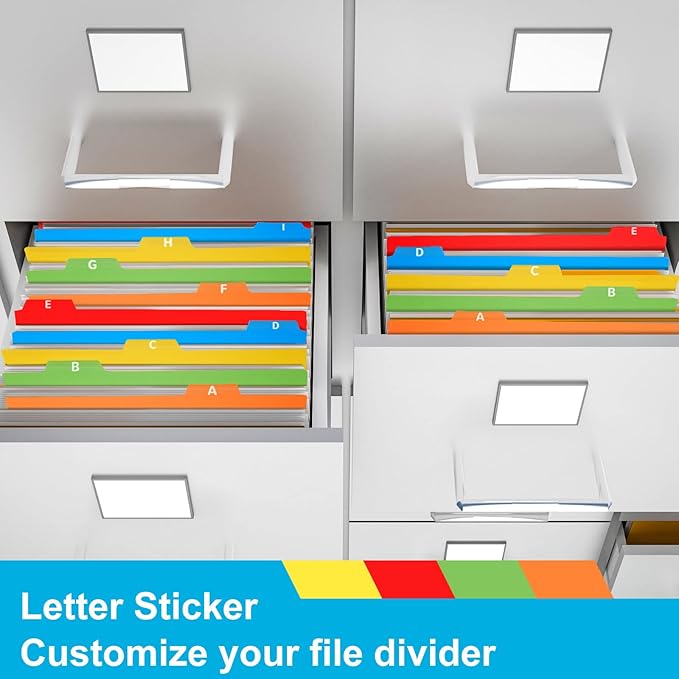 51 Pcs Top Tab File Guides Alphabetic File Dividers Alphabet Sticker, a-z 1/5 Tab Dividers for Office Business Classroom Products, Polypropylene, 11.8 x 10 Inch