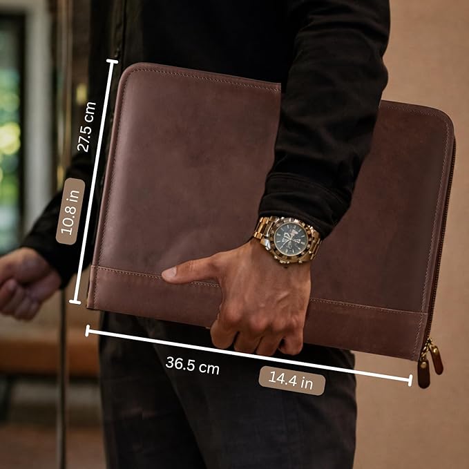 Leather Padfolio with Zipper – Business Portfolio for Men and Women, Legal Pad Portfolio, Leather Folder, Professional Padfolio for Meetings and Interviews
