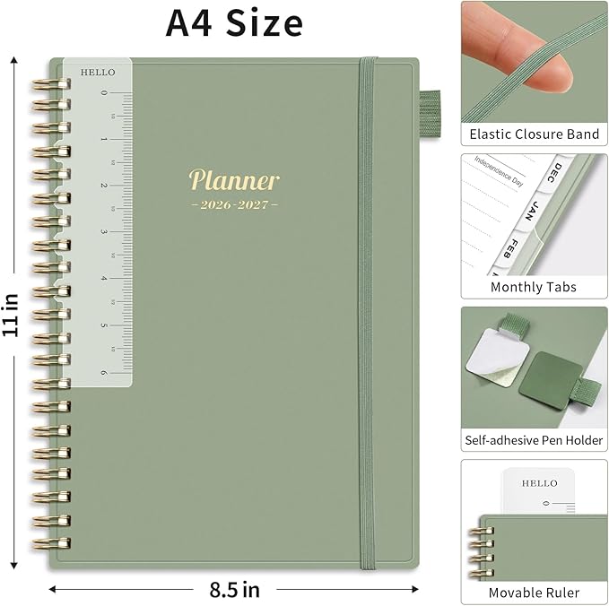 AHGXG Academic Planner 2026-2027, July 2026 - June 2027, Weekly and Monthly, 8.5" x 11", Calendar, Agenda for Women, Teacher, Student, School, 12-Month Tabs (Light Green)
