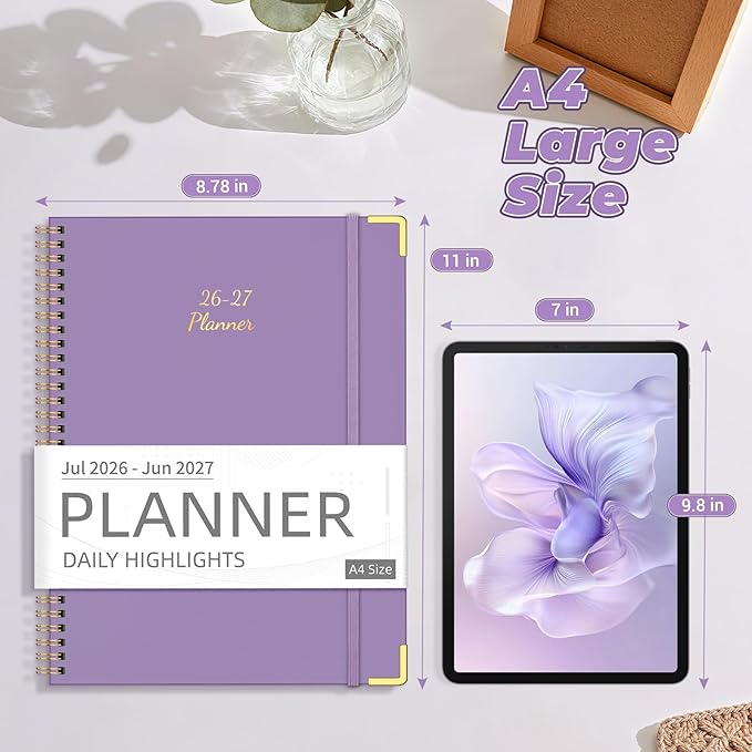 Academic Planner 2026-2027 (8.5" x 11") - Weekly & Monthly Planner (Jul. 2026 - Jun. 2027), Column View Calendar Organizers, Hardcover Agenda Book with Tabs for Office & School, Purple