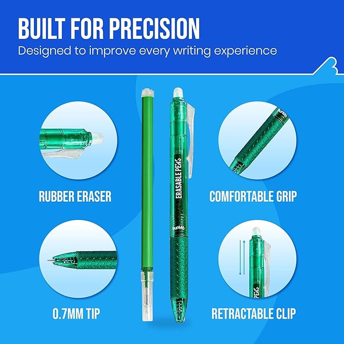 BUNMO Erasable Gel Pens - Multicolor Erasable Colored Pencils for Smooth Writing & Drawing - Gifts for Teens - 10 Colorful Pens with 10 Refills Included