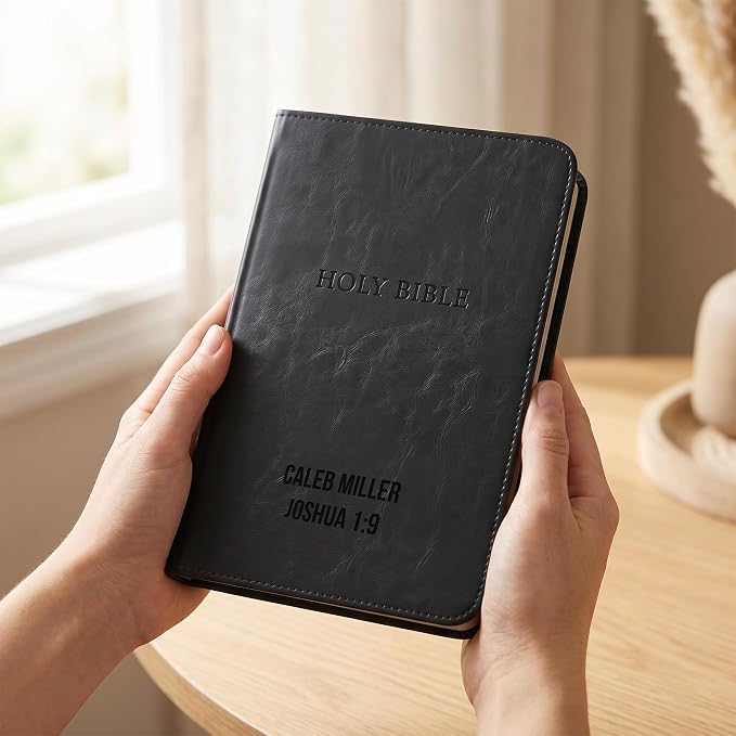 Printualist Personalized KJV Deluxe Holy Bible with Name Engraved, Red Letter King James Version, Faux Leather Black Cover, Custom Gift Bible for Christian Celebrations