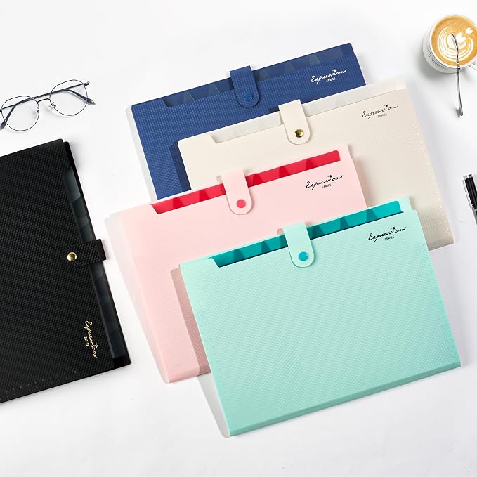 Sooez Accordion File Organizer, Letter Size Expanding File Folder with Labels, 8 Pocket Folders for Document, Portable Paper Bill Receipt Organizer for Home School Office Supplies, A4 Size, Dark Green