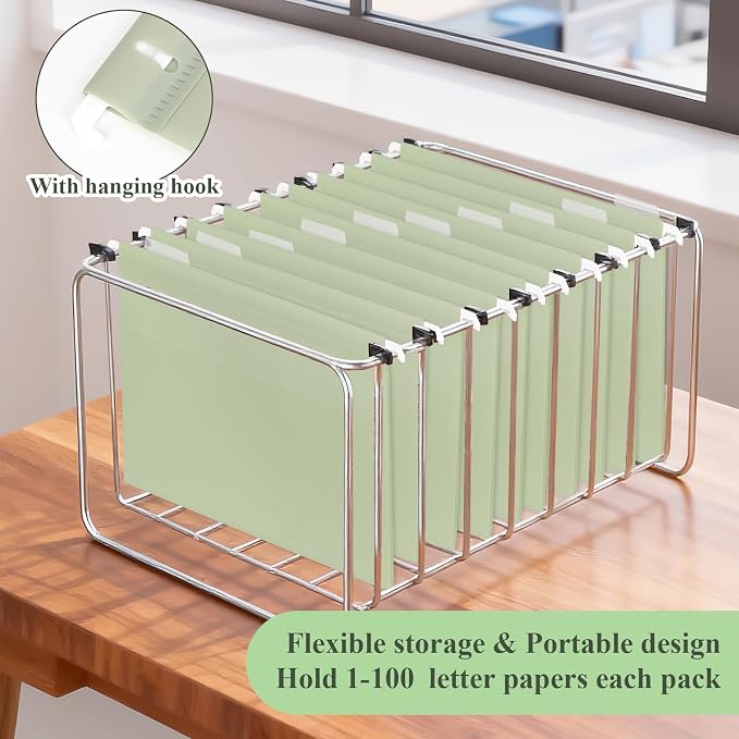 Letter Size Green Hanging File Folders Hanging Document Folder Plastic Transparent Hanging File Folder for File Cabinets Document Filing (10, Sage Green)