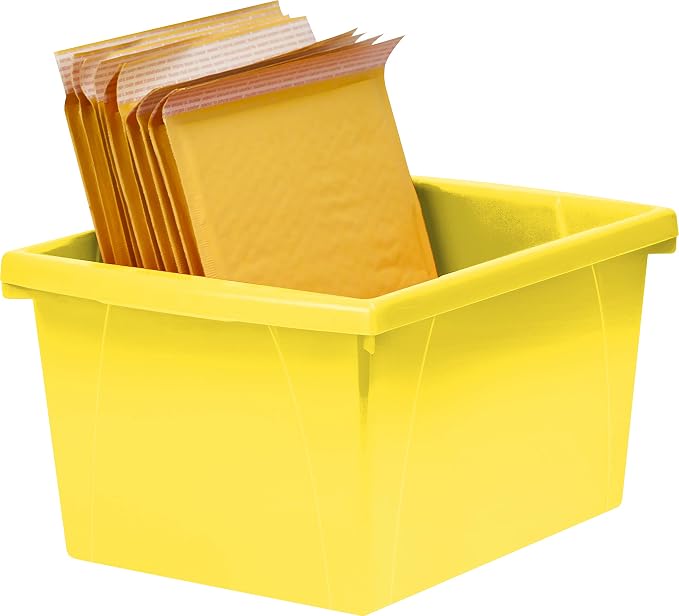 Storex 4 Gallon Storage Bin – Plastic Classroom Organizer for Books and Supplies, 13.625 x 11.25 x 7.87 Inches, Yellow, Case of 6 (61453C06C)