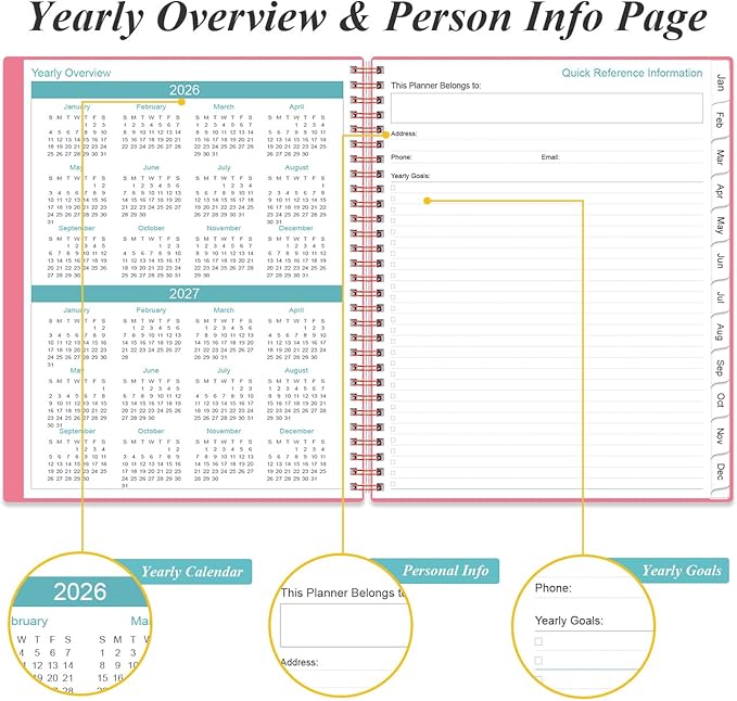 Daily Planner 2026 Full Page Per Day- 2026 Daily & Monthly Planner from January 2026 to December 2026, Day Planner 2026 with 12 Months Tabs, 8.5" x 11", Pink