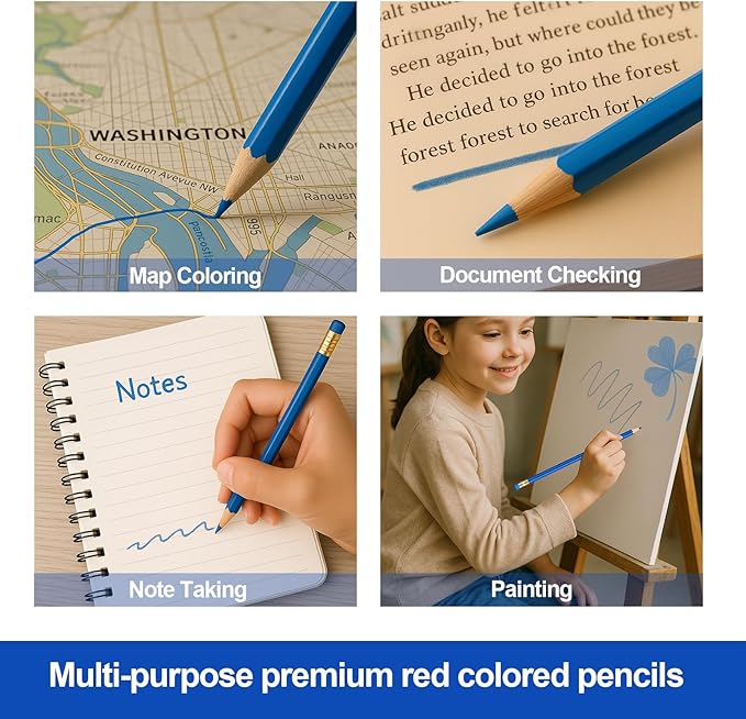 12 Pcs Checking Pencils Erasable Colored Pencils Pre-Sharpened 2 HB with Erasable Tops for Checking(Blue)