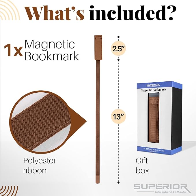 Superior Essentials Magnetic Bookmark-Genuine Leather, Single Long Ribbon Bible Bookmark for Book Lovers-Amplify Your Love for Books with Our Elegant Ribbon Page Marker (Coffee Brown, 3PC)