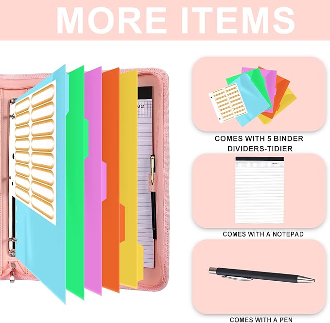 Leathario Portfolio Binder, Includes 5 Folder Index Dividers, 13 Inch Tablets Organizer with Handle, Vegan Leather A4 Padfolio, Multi-Pocket Notepad Business Planner Professional Document