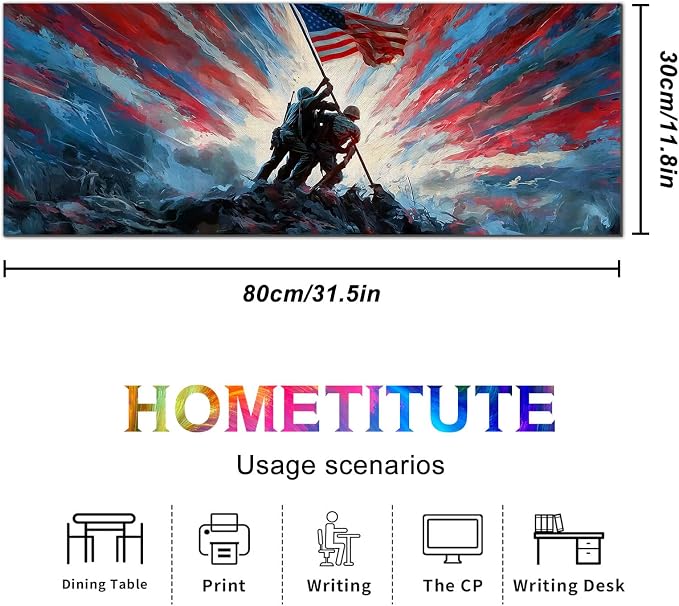 HOMETITUTE XL Mouse Pad 31.5 x 11.8 Inch Soldiers Raising American Flag Desk Mat Large Extended Gaming Mousepad Waterproof Non Slip Desk Pad Keyboard Mat Office Computer Accessories