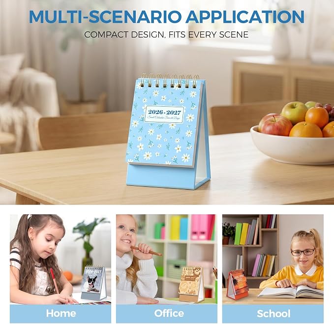 KONVINIT Small Desk Calendar 2026-2027, Blue 2026 Desk Calendar - Runs From July 2026 Until December 2027, 18 Months Mini Desktop Calendar 2026 for School, Home & Office Supplies