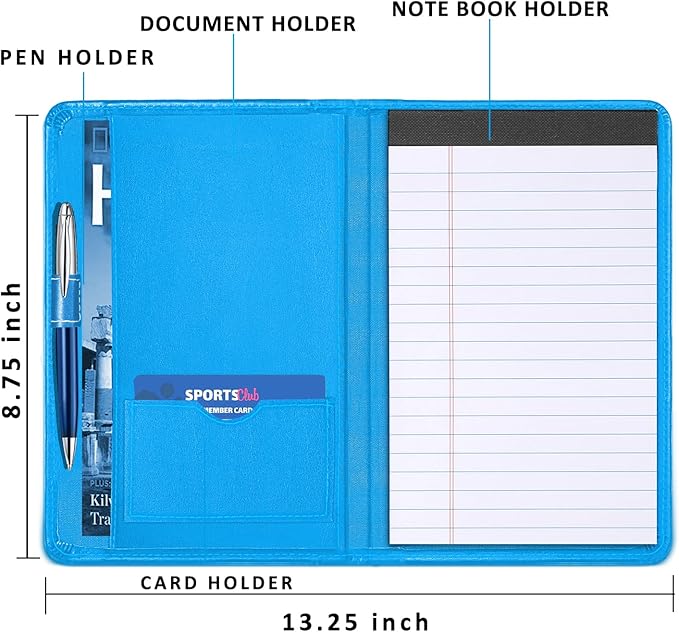 Lcjtop Padfolio/Portfolio Binder, Mini Padfolio Portfolio Binder 5 x 8 Legal Writing Pad, A5 Document Organizer Folder for Men Women, Electric Blue