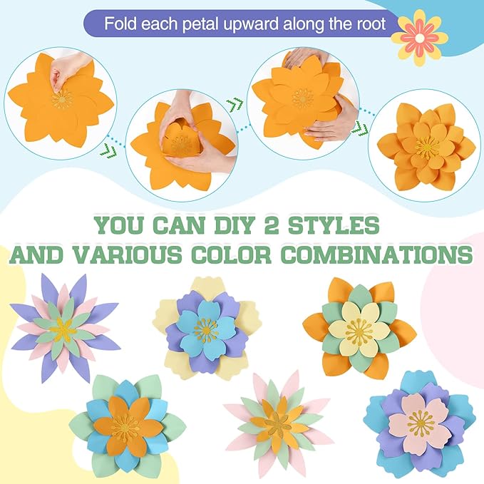 MotiMind 12 Pcs Paper Flowers Decorations for Wall DIY Paper Flowers Bulletin Board 3D Handcrafted Backdrop Decoration for Classroom Back to School Party (Pastel Color)
