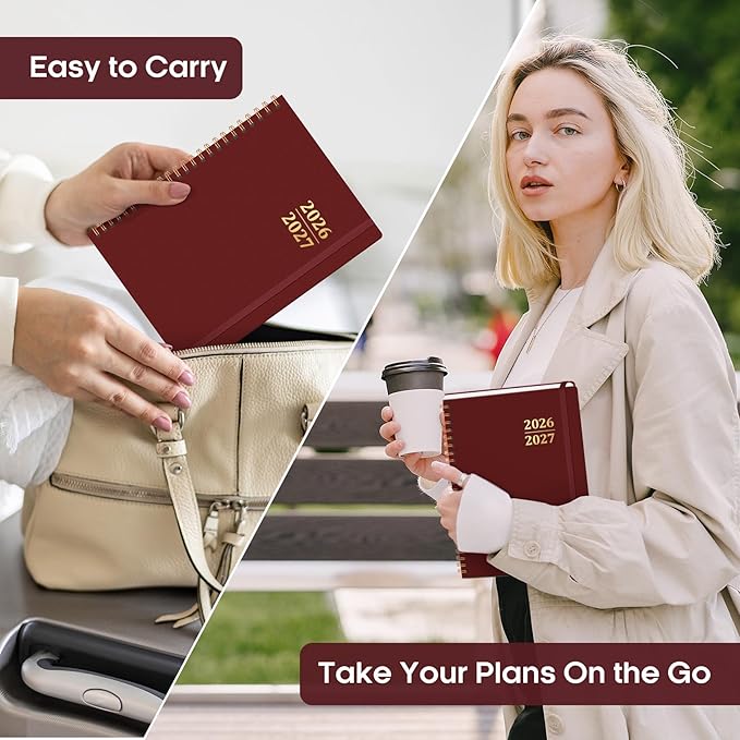 Academic Planner 2026-2027, Weekly and Monthly Calendar Planner Book, July 2026 – June 2027, Hardcover Organizer with Tabs, Perfect for Teachers, Students, Women & Men, A5 (6.4" x 8.5") - Burgundy