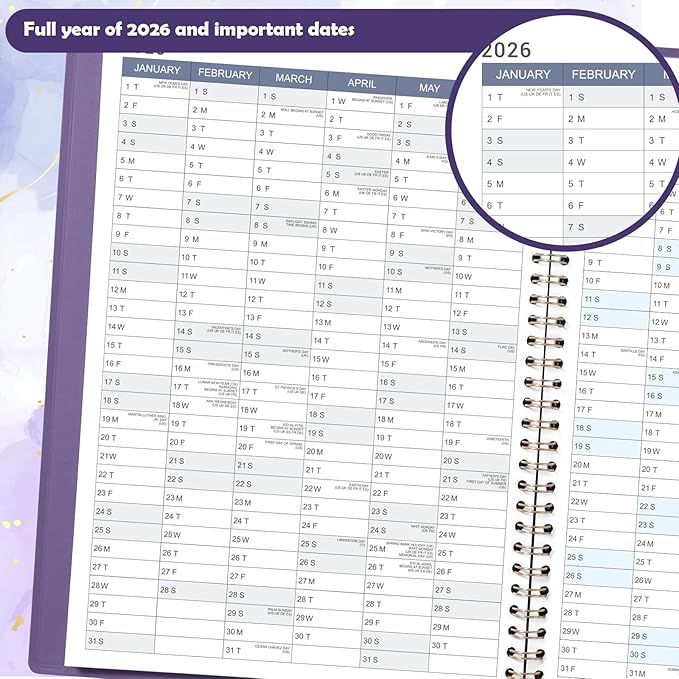 2026 Appointment Book - 30 Minutes-Hourly, Weekly ＆ Monthly Calendar Planner 2026, Jan. 2026 - Dec. 2026, 8.26" x 10.7", Daily/Hourly Planner, Schedule Planners, Spiral Binding, Purple
