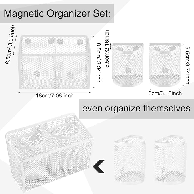 Ctosree 13 Pcs Locker Organizer and Accessories Kit Stackable Mesh Locker Shelf, Pen Holder, Magnetic Mirror, Whiteboard, Cloth, Marker, Magnet for Classroom Back to School Essentials(White)