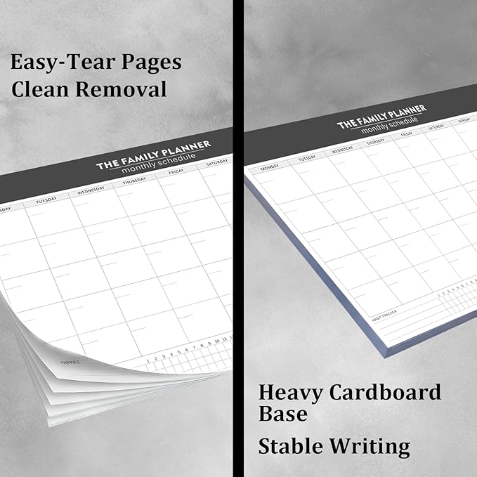 Monthly Planner Notepad with 52 Monthly Blank Calendar Sheets - 7"x10" Undated Format for Flexible Planning & Goal Tracking, Undated Blank Calendar Design for Custom Monthly Scheduling, Black