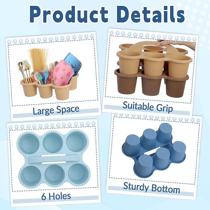 gisgfim 6 Pack Classroom Caddy Organizer with Handle Boho Plastic Table Caddy Drink Cup Caddies Holder 12x9x3.5 Inches Storage School Supplies 6 Compartments for Table Crayon Pencil Cup Marker Craft