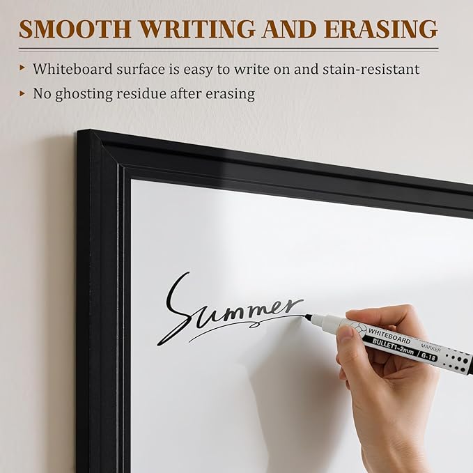 White Board for Wall, 24''x18'' Magnetic Dry Erase Board, Decorative Whiteboard with Black Wooden Frame, Hanging Writing Board for Home Office School Dorm