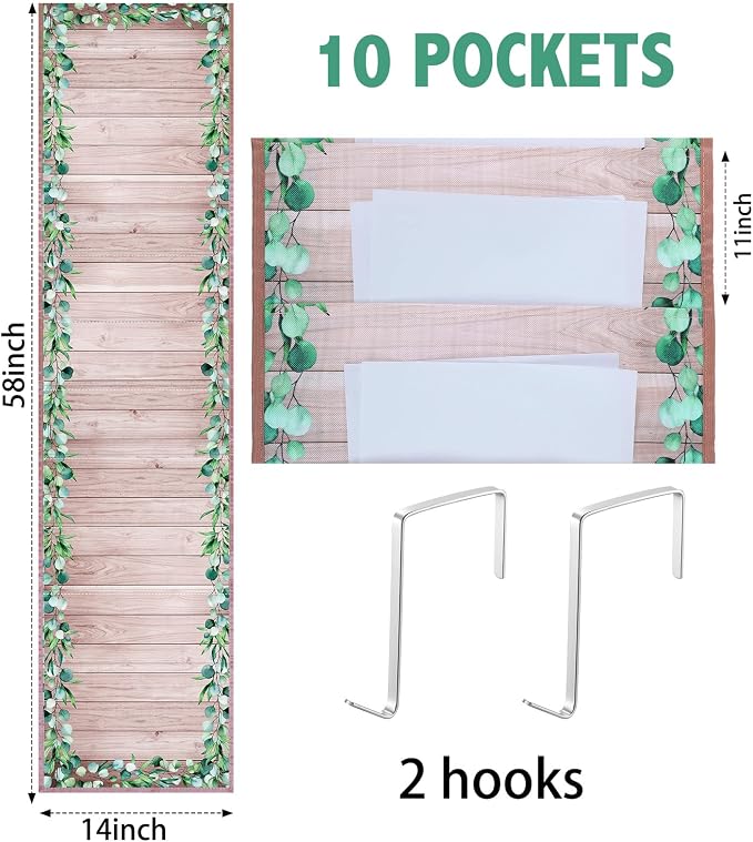 MotiMind 10 Pockets Wall Hanging File Folders File Storage Pocket Chart for Classroom Hanging Wall Organizer with 2 over the Door Hangers, 58" x 14" for School Classroom Office Home(Farmhouse)